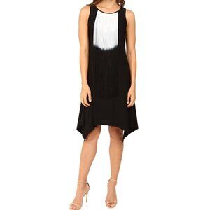 RSVP Fringe Neck Asymmetric Dress Size 6 Black White Shift